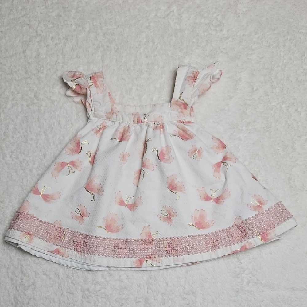 Catherine Malandrino Butterfly Pink / White / Gold Baby Dress Size 12 Months